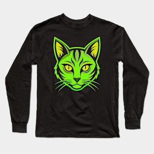 Neon green cat head Long Sleeve T-Shirt